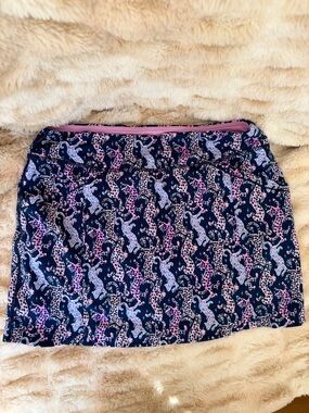 Lilly Pulitzer Navy Skort with Pink and Light Blue Leopard Motif